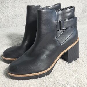 Naturalizer Black Water Repellent Block Heel Ankle Boots Booties‎ Women's 6M NEW